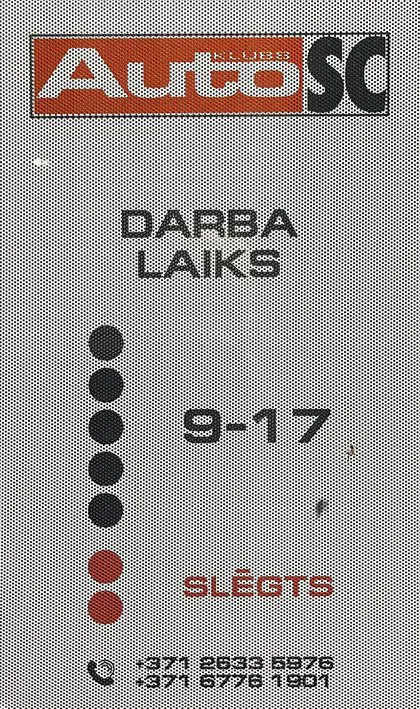 Darba laiks: darba dienās 9–17, brīvdienās slēgts